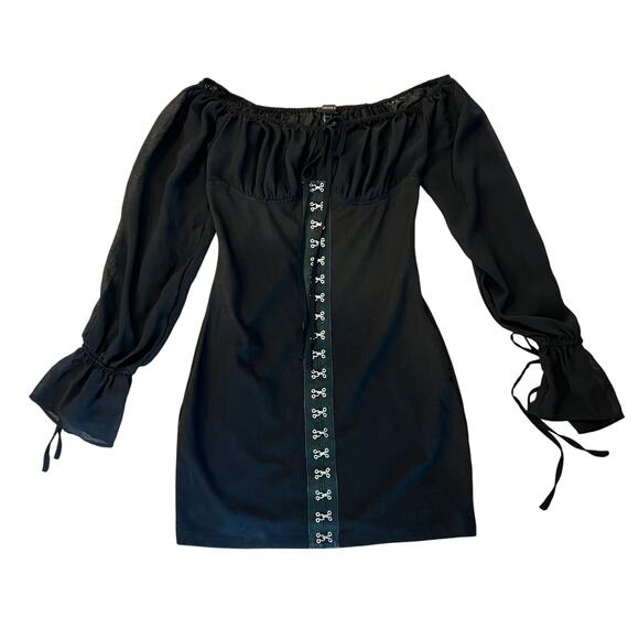 Vintage Forever 21 Off Shoulder Long Sleeve Mini Dress size Small Black Goth - Picture 3 of 5
